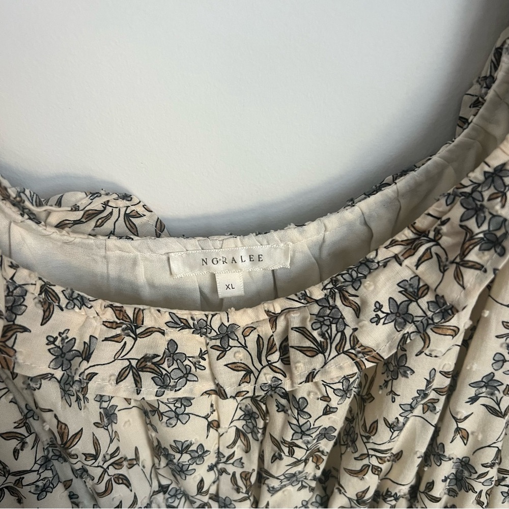 Noralee Blue Floral Vintage Print Puff Sleeve Ruffle Trim Dress Women's XL - Picture 6 of 6